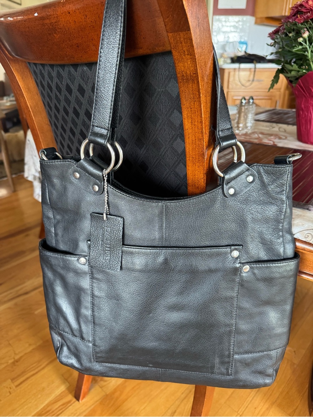 Classic Black Leather Tote Bag by Danier